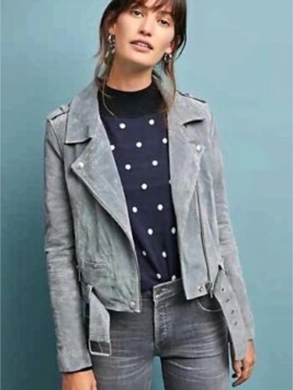 Chelsea & Violet Women’s Suede Leather Moto Jacket Gray Large EUC